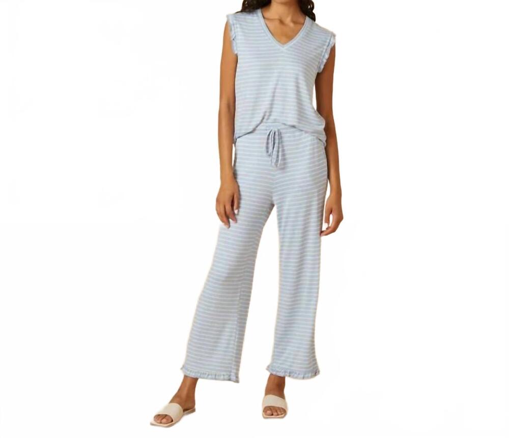 NEW SOFTIES dream ruffle v neck with cropped pant pajama set in light blue strip